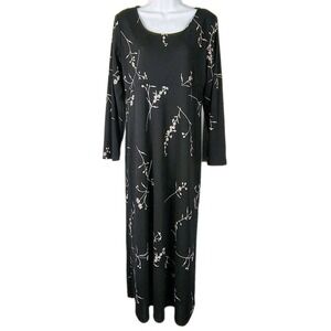 Sheri Martin New York Vintage Black Floral Maxi Dress Long Sleeve 8 spring goth